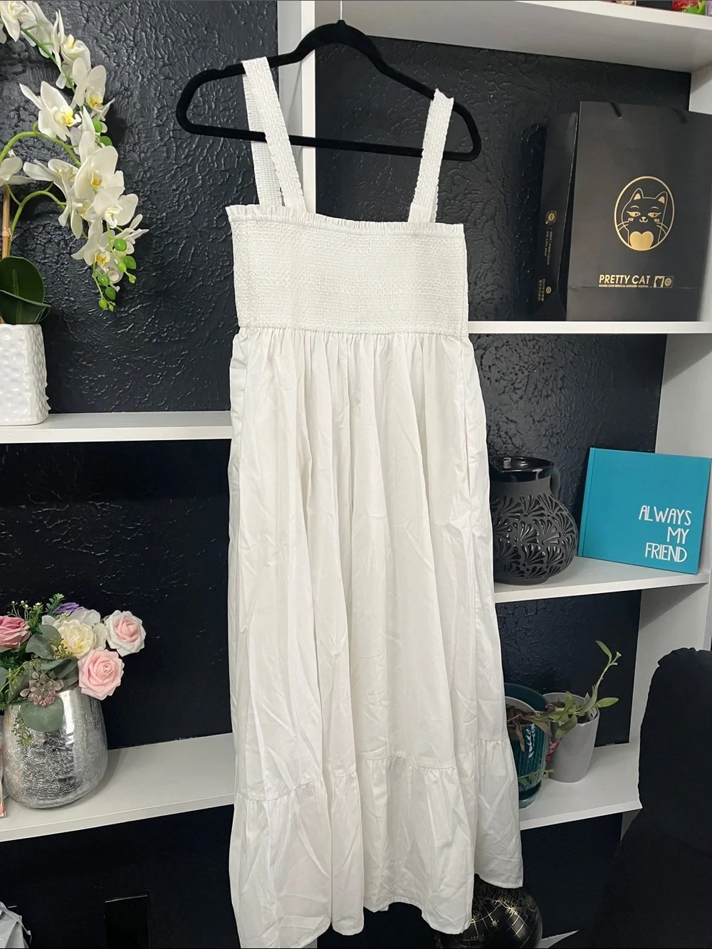 Abercrombie & Fitch White Maxi Sundress with Smocked Bodice
